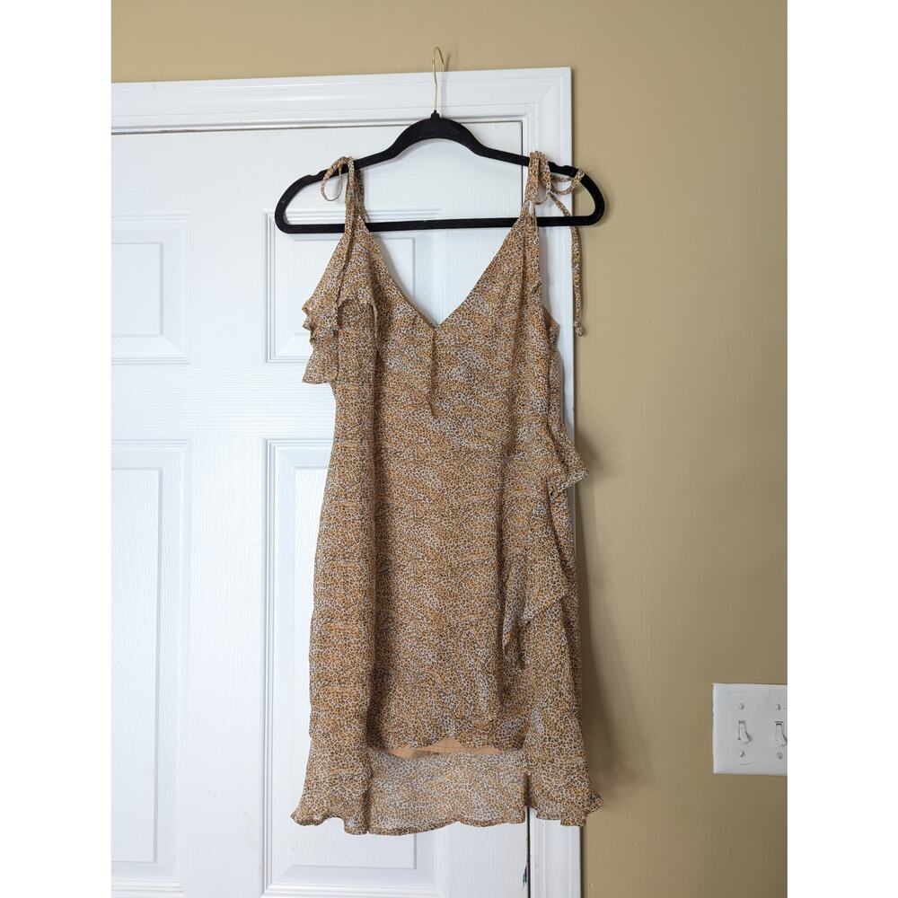 Bandit And The Babe Leopard Print Tie Strap Ruffle Mini Dress Size Small Boho
